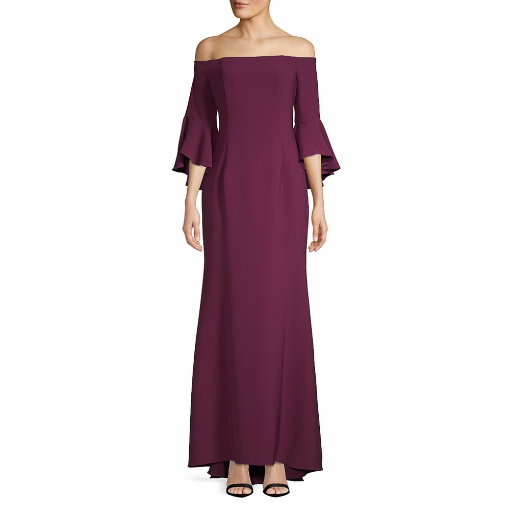 Vince Camuto Wine Off The Shoulder Bell Sleeve Cocktail Gown Dress Size 2